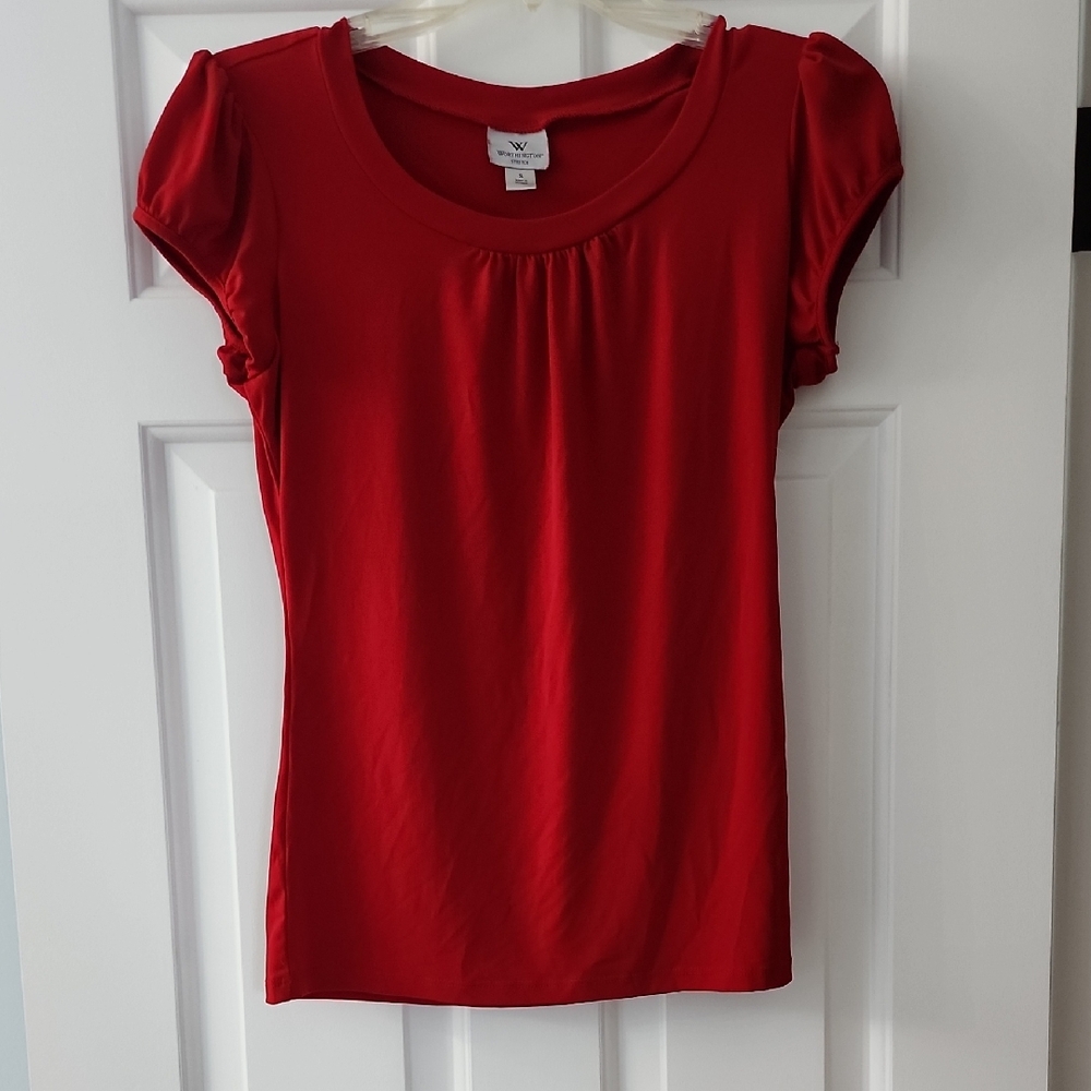 Worthington Red Puff Sleeve Fitted Blouse